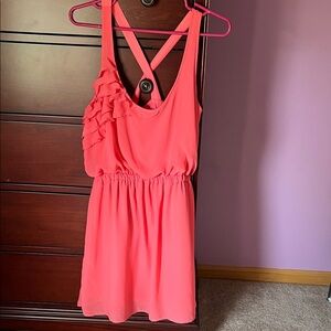 Eyelash pink /coral Sleeveless Ruffle Dress